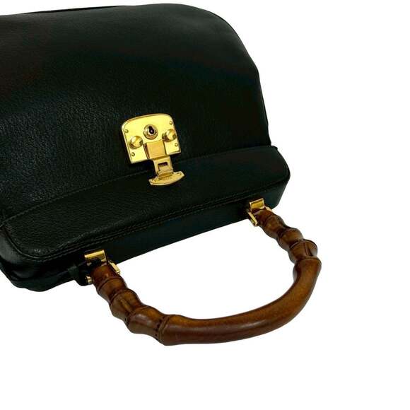 GUCCI Authentic Vintage Black Leather Bamboo Bag - Picture 4 of 9